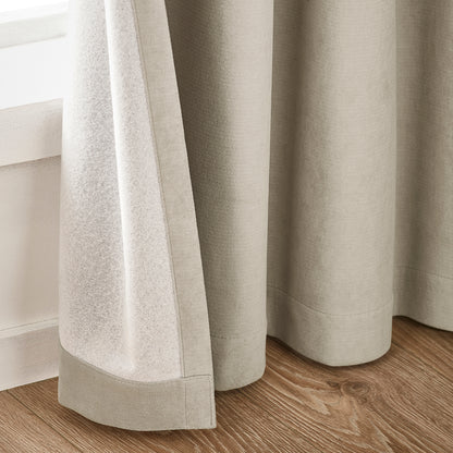 Catherine Lansfield Wilson Velvet Blackout Thermal Eyelet Curtains - Natural