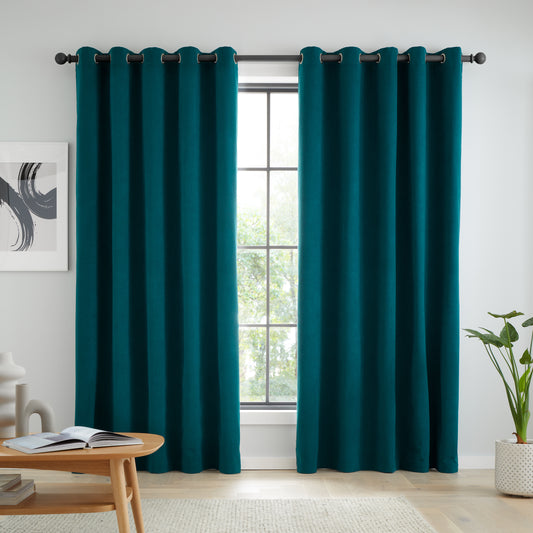 Catherine Lansfield Wilson Velvet Blackout Thermal Eyelet Curtains - Green