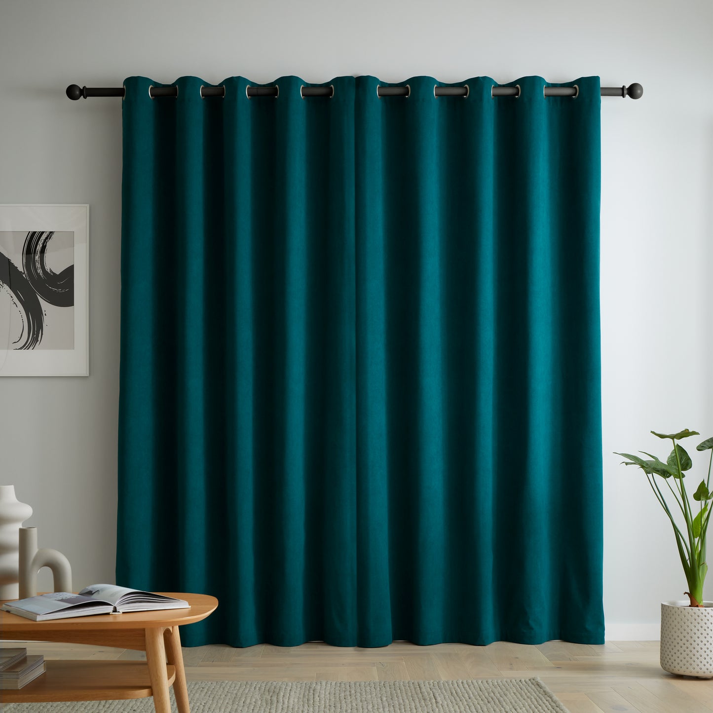 Catherine Lansfield Wilson Velvet Blackout Thermal Eyelet Curtains - Green