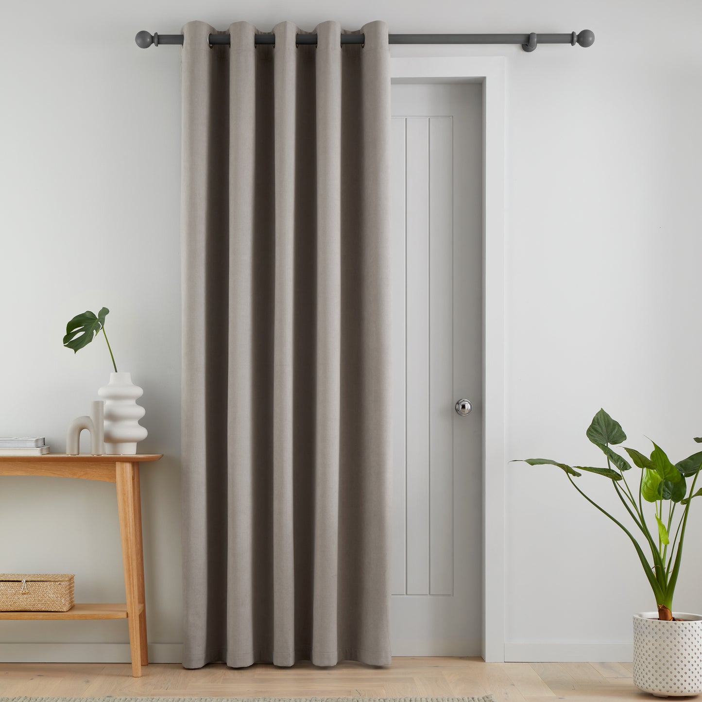 Catherine Lansfield Wilson Velvet Blackout Thermal Eyelet Door Panel Curtain - Grey