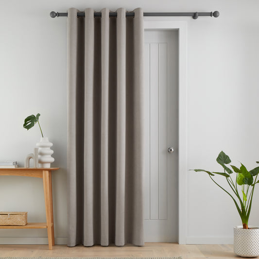 Catherine Lansfield Wilson Velvet Blackout Thermal Eyelet Door Panel Curtain - Grey