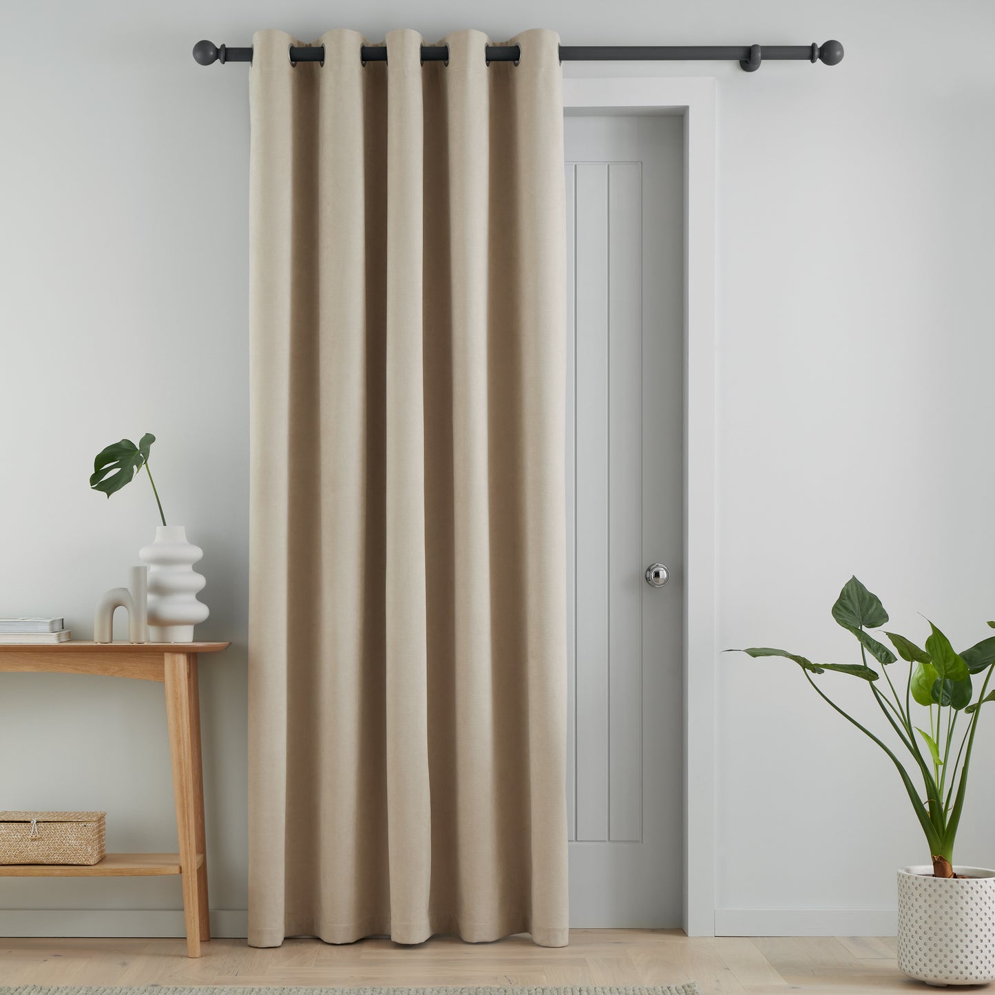 Catherine Lansfield Wilson Velvet Blackout Thermal Eyelet Door Panel Curtain - Natural