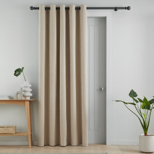 Catherine Lansfield Wilson Velvet Blackout Thermal Eyelet Door Panel Curtain - Natural
