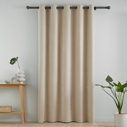 Catherine Lansfield Wilson Velvet Blackout Thermal Eyelet Door Panel Curtain - Natural