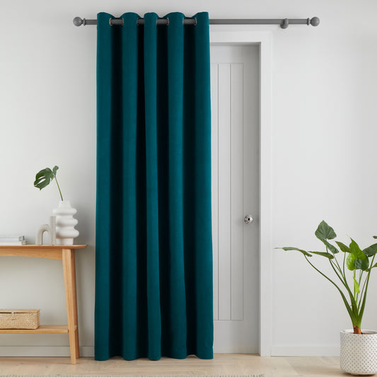 Catherine Lansfield Wilson Velvet Blackout Thermal Eyelet Door Panel Curtain - Green