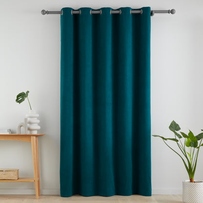 Catherine Lansfield Wilson Velvet Blackout Thermal Eyelet Door Panel Curtain - Green