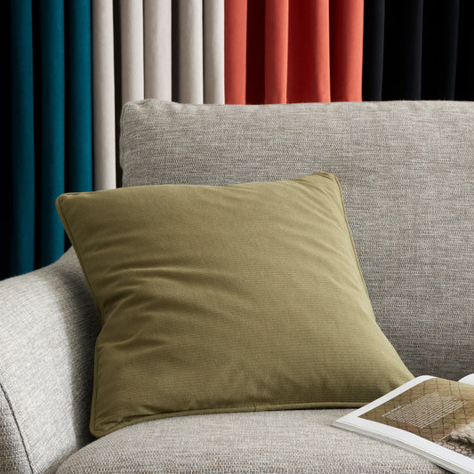 Catherine Lansfield Wilson Velvet Filled Cushion - Olive
