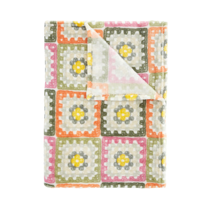 Catherine Lansfield Crochet Print Throw - Green