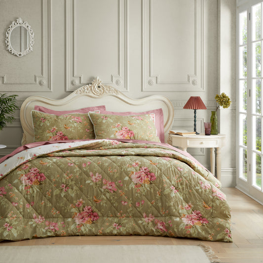 Bridgerton Penelope Floral Bedspread - Green