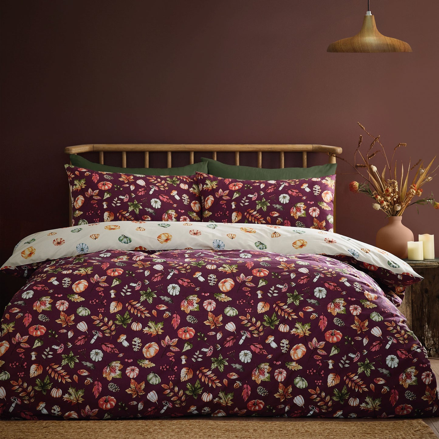 Catherine Lansfield Autumn Pumpkins Duvet Cover Set - Plum