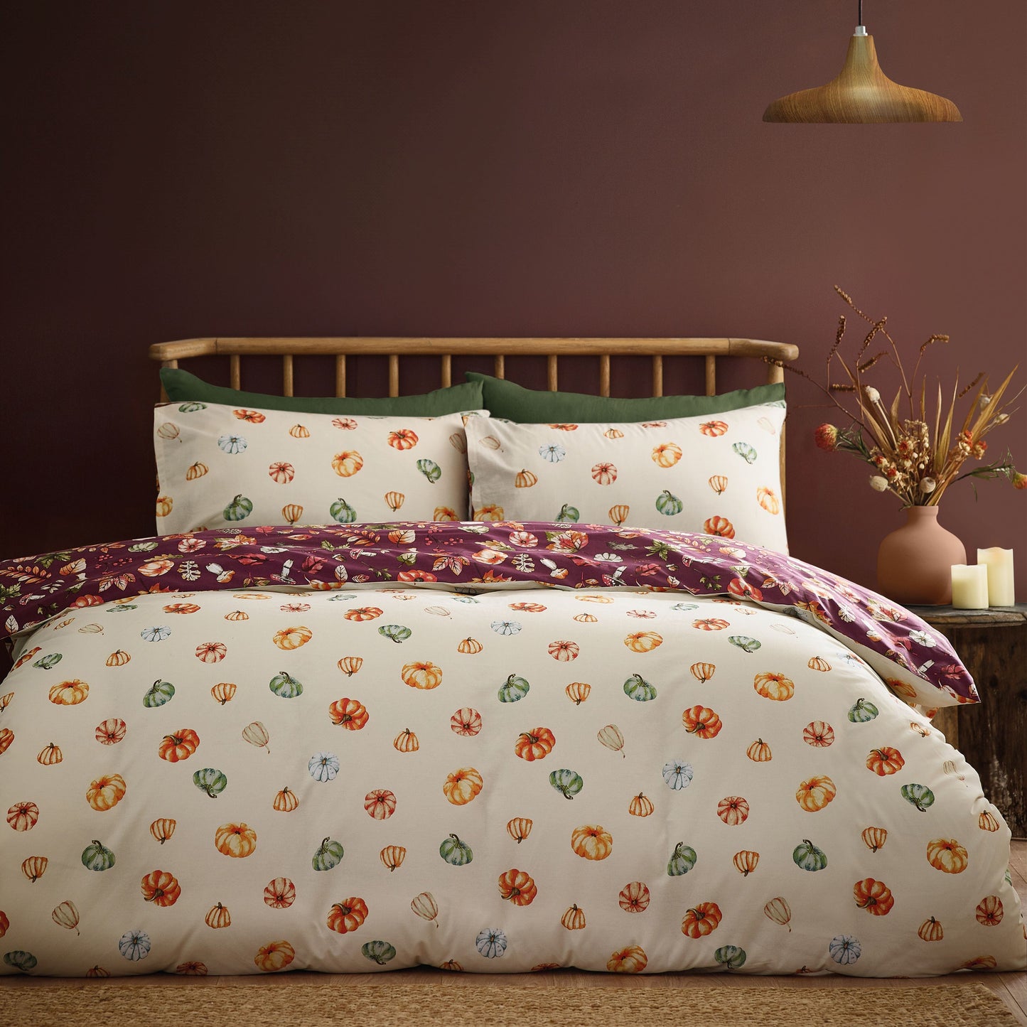 Catherine Lansfield Autumn Pumpkins Duvet Cover Set - Plum