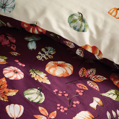 Catherine Lansfield Autumn Pumpkins Duvet Cover Set - Plum