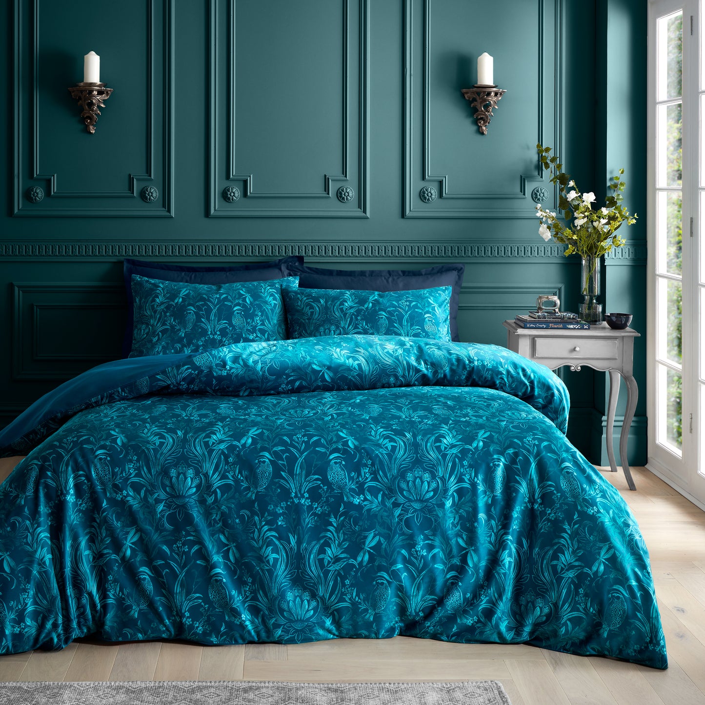 Bridgerton Regal Birds Duvet Cover Set - Teal