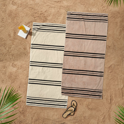 Catherine Lansfield Banded Stripe Cream & Natural Beach Towels (Twin pack)