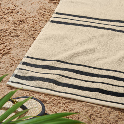 Catherine Lansfield Banded Stripe Cream & Natural Beach Towels (Twin pack)