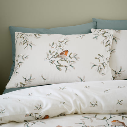 Catherine Lansfield Brushed Mistletoe Robins Duvet Cover Set