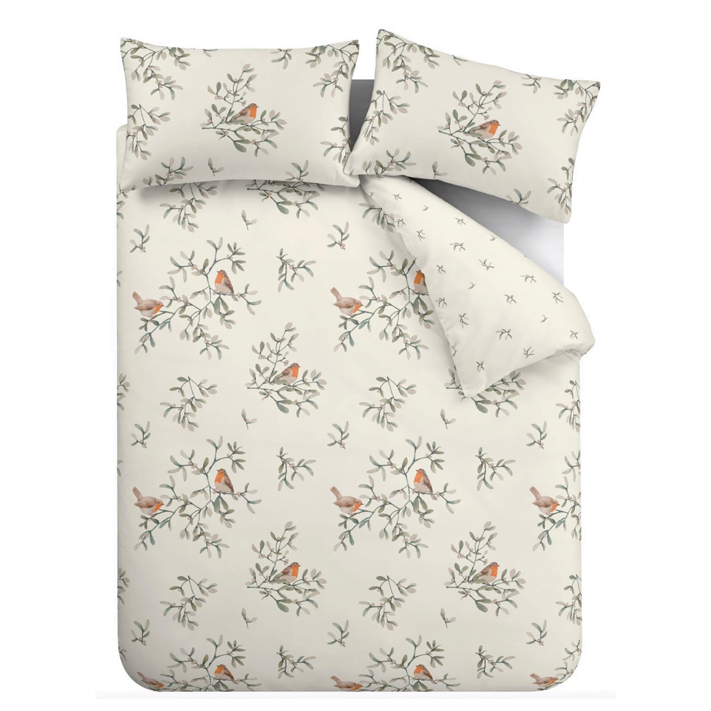 Catherine Lansfield Brushed Mistletoe Robins Duvet Cover Set