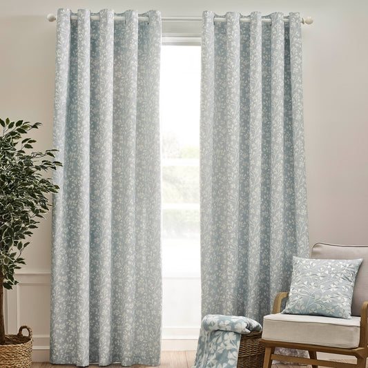 Catherine Lansfield Brooke Floral Eyelet Curtains - Duck Egg