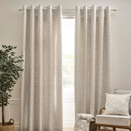 Catherine Lansfield Brooke Floral Eyelet Curtains - Natural