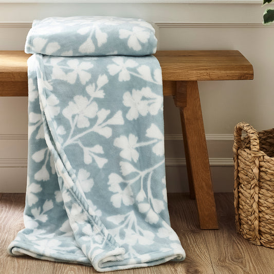 Catherine Lansfield Brooke Floral Throw - Duck Egg