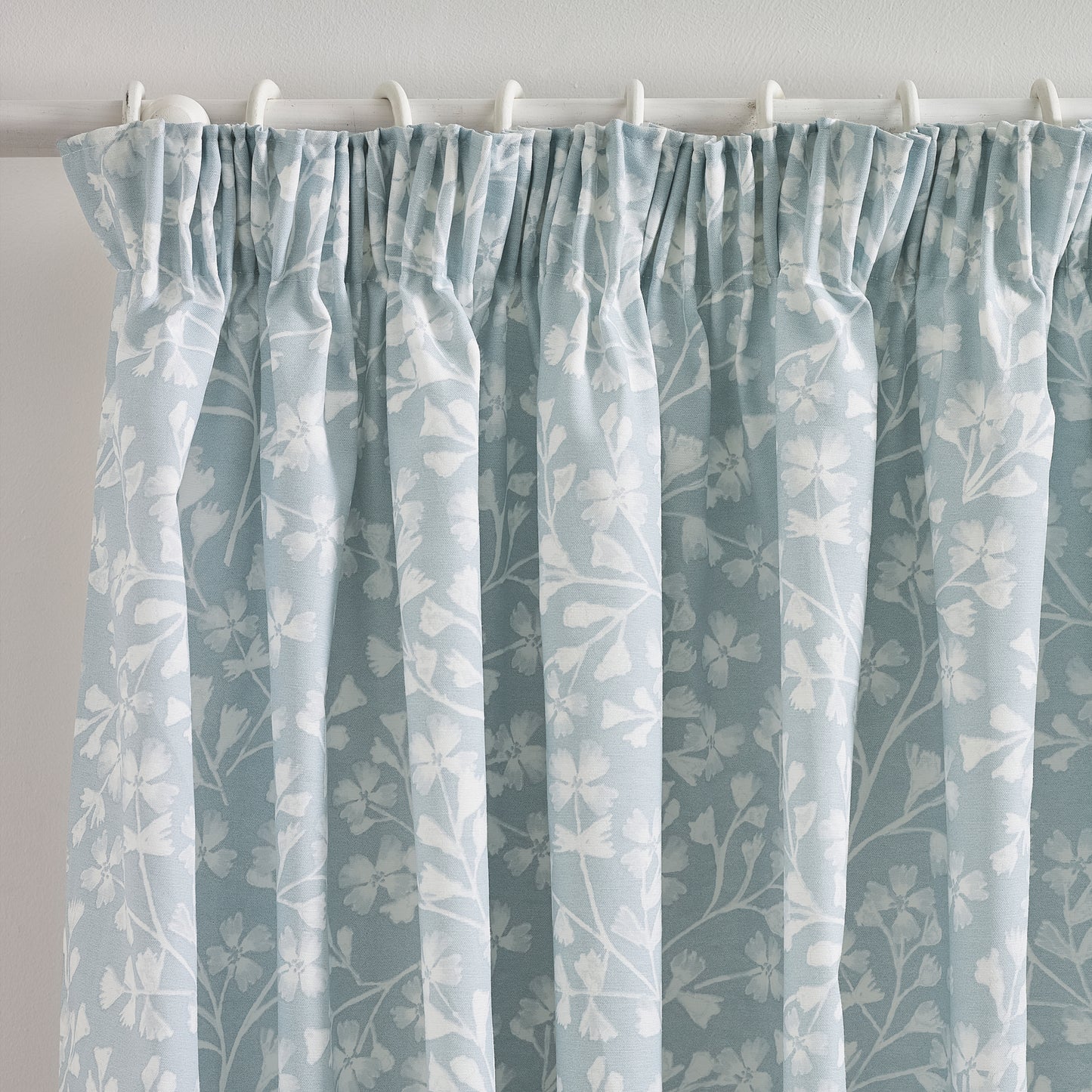 Catherine Lansfield Brooke Floral Pencil Pleat Curtains - Duck Egg