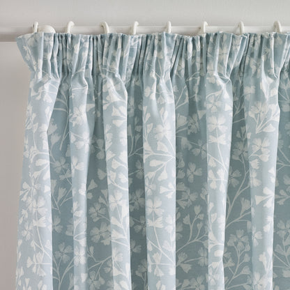 Catherine Lansfield Brooke Floral Pencil Pleat Curtains - Duck Egg