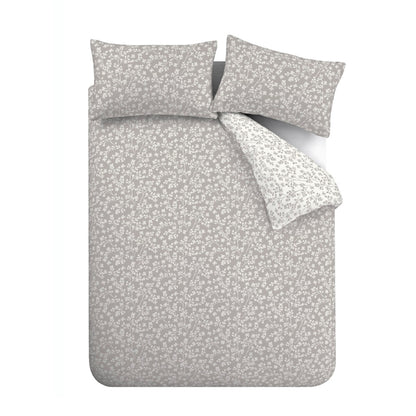 Catherine Lansfield Brushed Grace Floral Leaf Duvet Cover Set - Grey