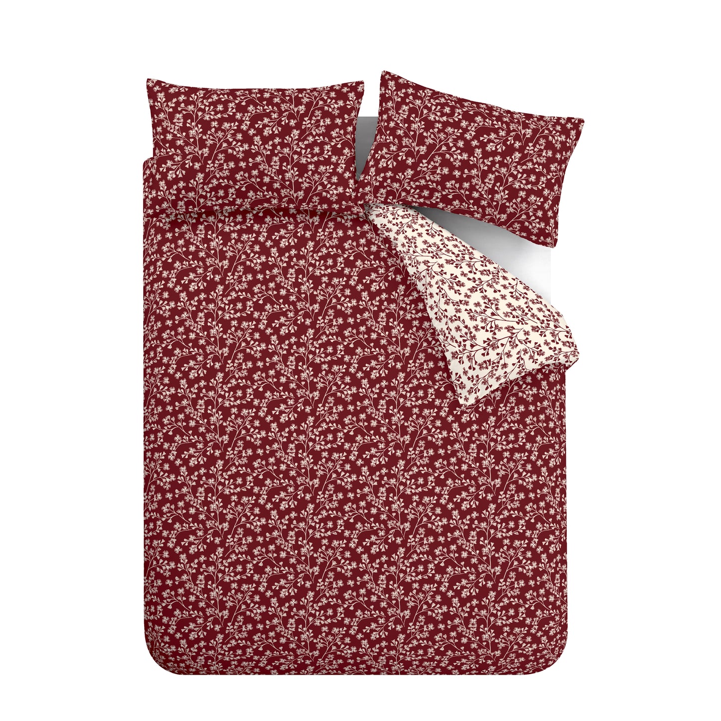 Catherine Lansfield Brushed Grace Floral Leaf Duvet Cover Set - Red