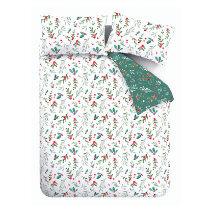 Catherine Lansfield Brushed Christmas Holly & Mistletoe Duvet Cover Set