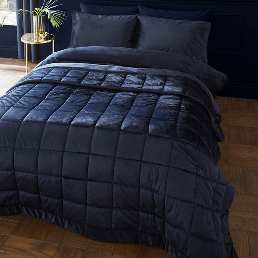 Catherine Lansfield Kingsley Matt Velvet Bedspread - Navy