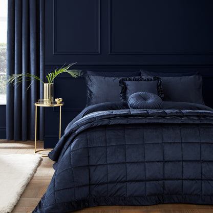 Catherine Lansfield Kingsley Matt Velvet Bedspread - Navy