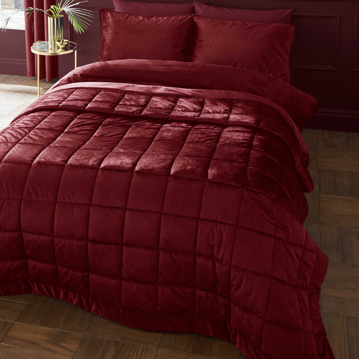 Catherine Lansfield Kingsley Matt Velvet Bedspread - Raspberry