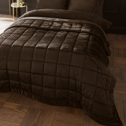 Catherine Lansfield Kingsley Matt Velvet Bedspread - Chocolate