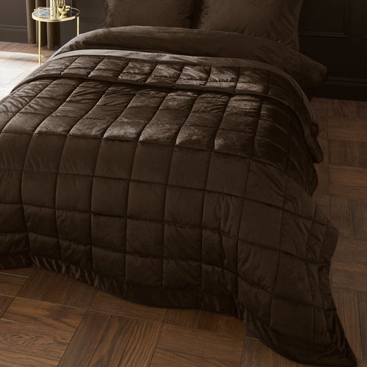 Catherine Lansfield Kingsley Matt Velvet Bedspread - Chocolate