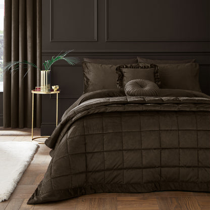 Catherine Lansfield Kingsley Matt Velvet Bedspread - Chocolate