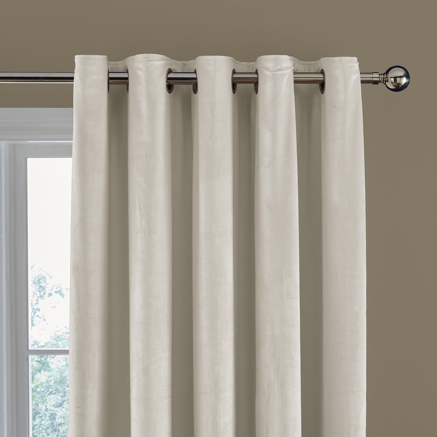 Catherine Lansfield Kingsley Matt Velvet Eyelet Curtains - Cream