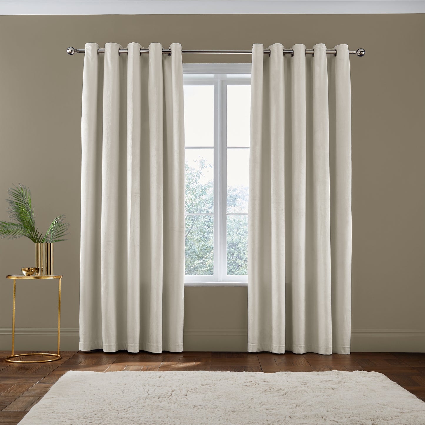 Catherine Lansfield Kingsley Matt Velvet Eyelet Curtains - Cream