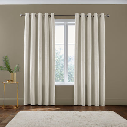 Catherine Lansfield Kingsley Matt Velvet Eyelet Curtains - Cream