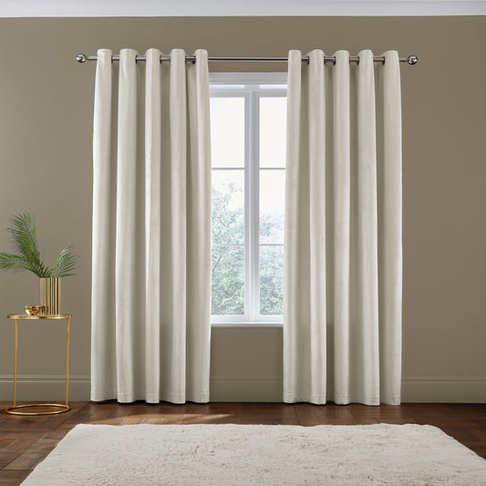 Catherine Lansfield Kingsley Matt Velvet Eyelet Curtains - Cream