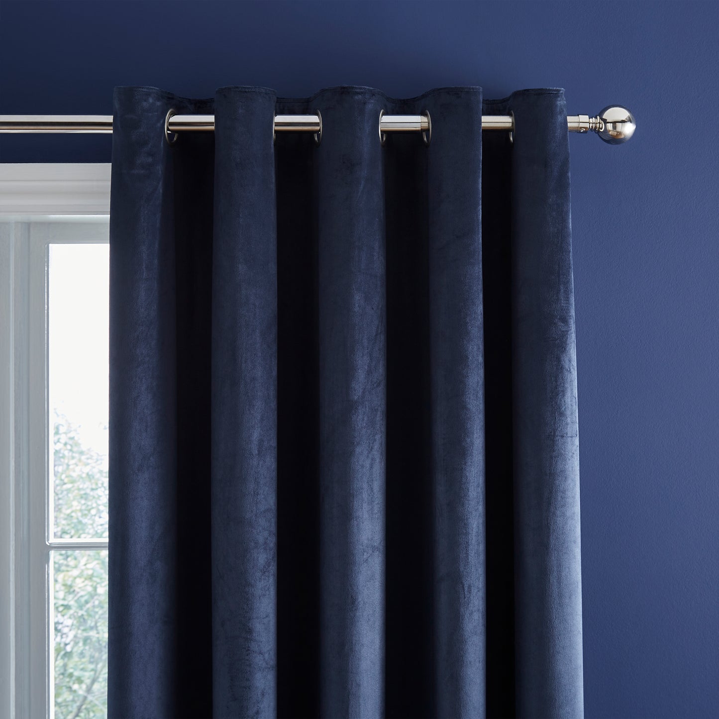 Catherine Lansfield Kingsley Matt Velvet Eyelet Curtains - Navy