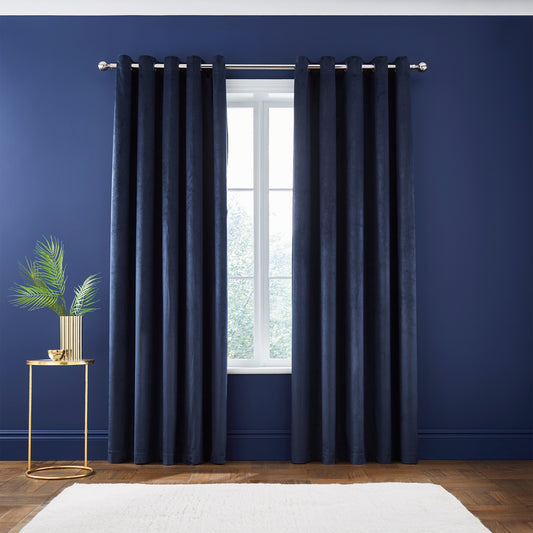 Catherine Lansfield Kingsley Matt Velvet Eyelet Curtains - Navy