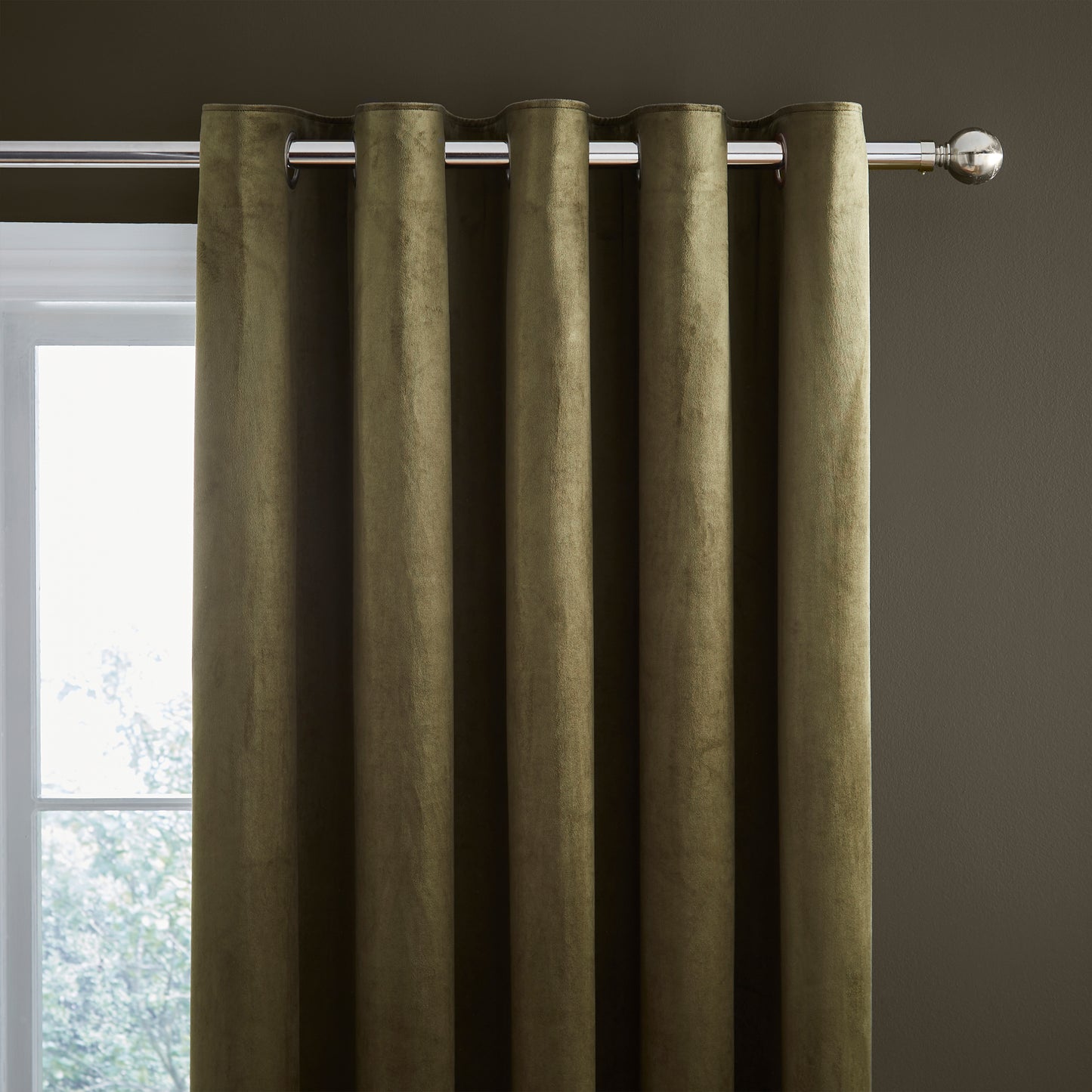Catherine Lansfield Kingsley Matt Velvet Eyelet Curtains - Olive