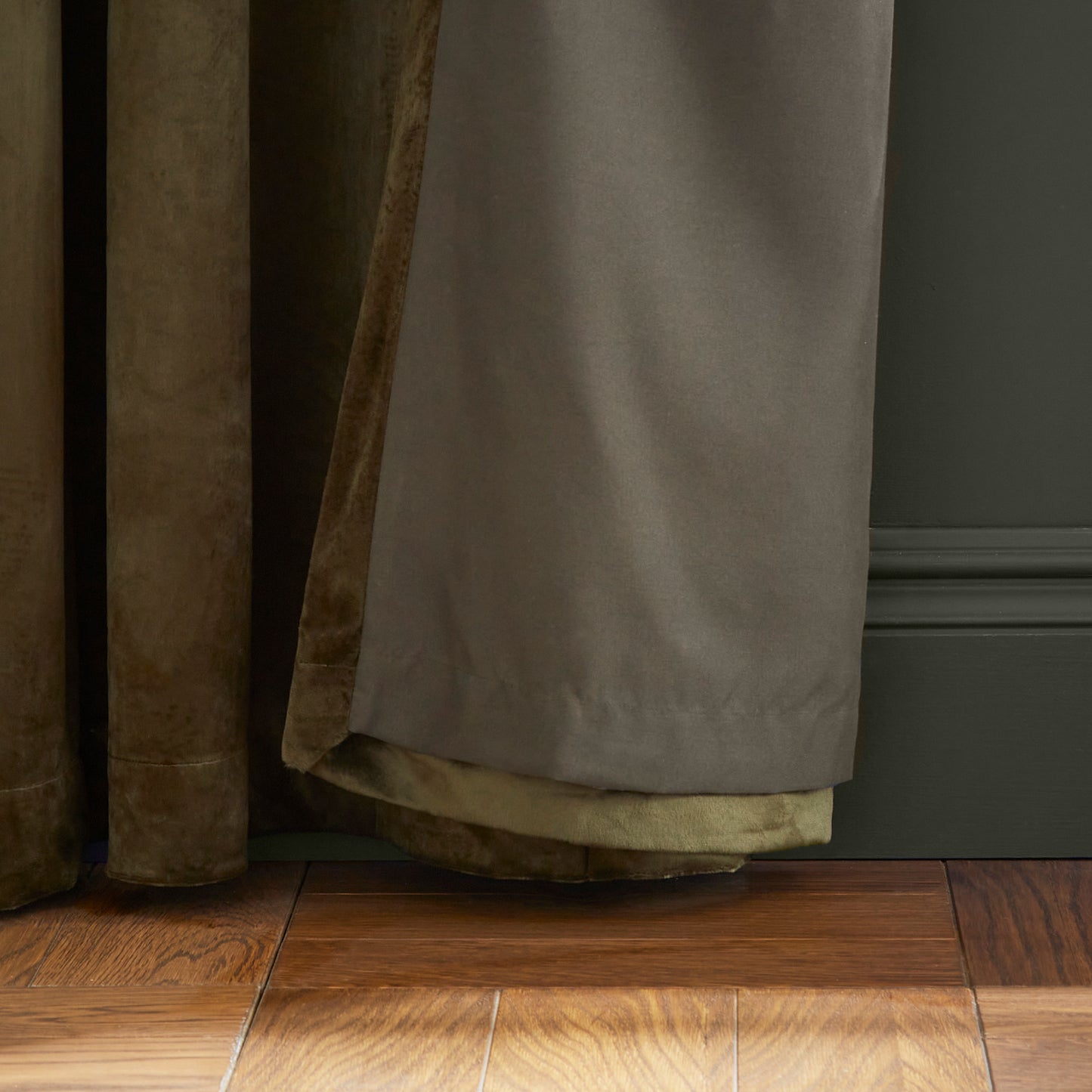 Catherine Lansfield Kingsley Matt Velvet Eyelet Curtains - Olive