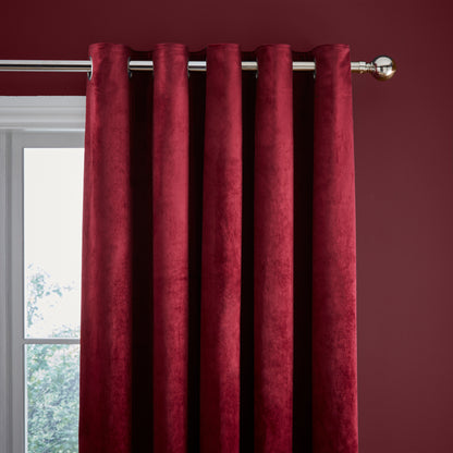 Catherine Lansfield Kingsley Matt Velvet Eyelet Curtains - Raspberry