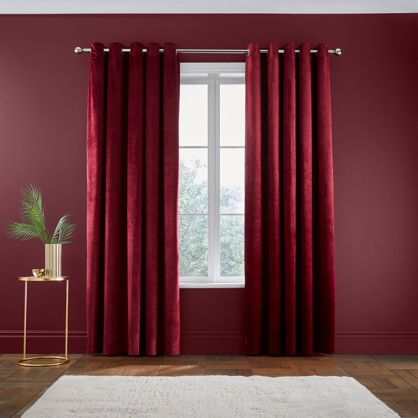 Catherine Lansfield Kingsley Matt Velvet Eyelet Curtains - Raspberry