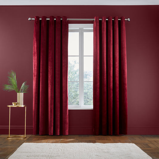 Catherine Lansfield Kingsley Matt Velvet Eyelet Curtains - Raspberry