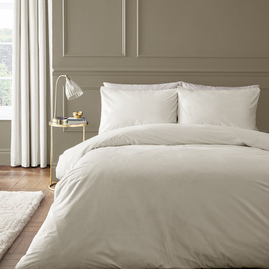 Catherine Lansfield Kingsley Matt Velvet Duvet Cover Set - Cream