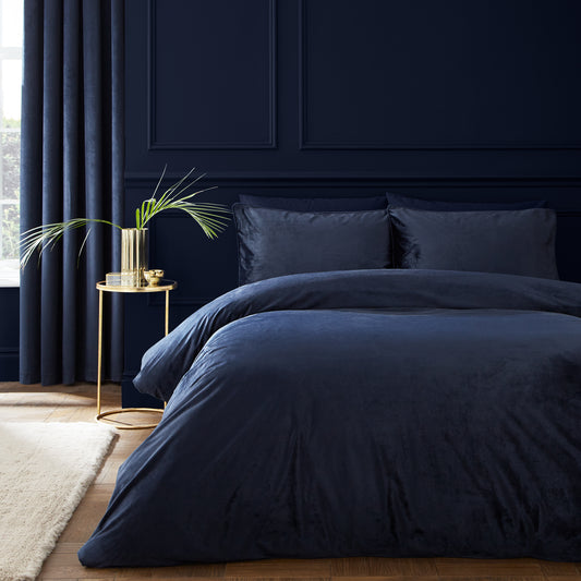 Catherine Lansfield Kingsley Matt Velvet Duvet Cover Set - Navy