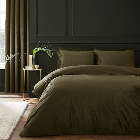 Catherine Lansfield Kingsley Matt Velvet Duvet Cover Set - Olive