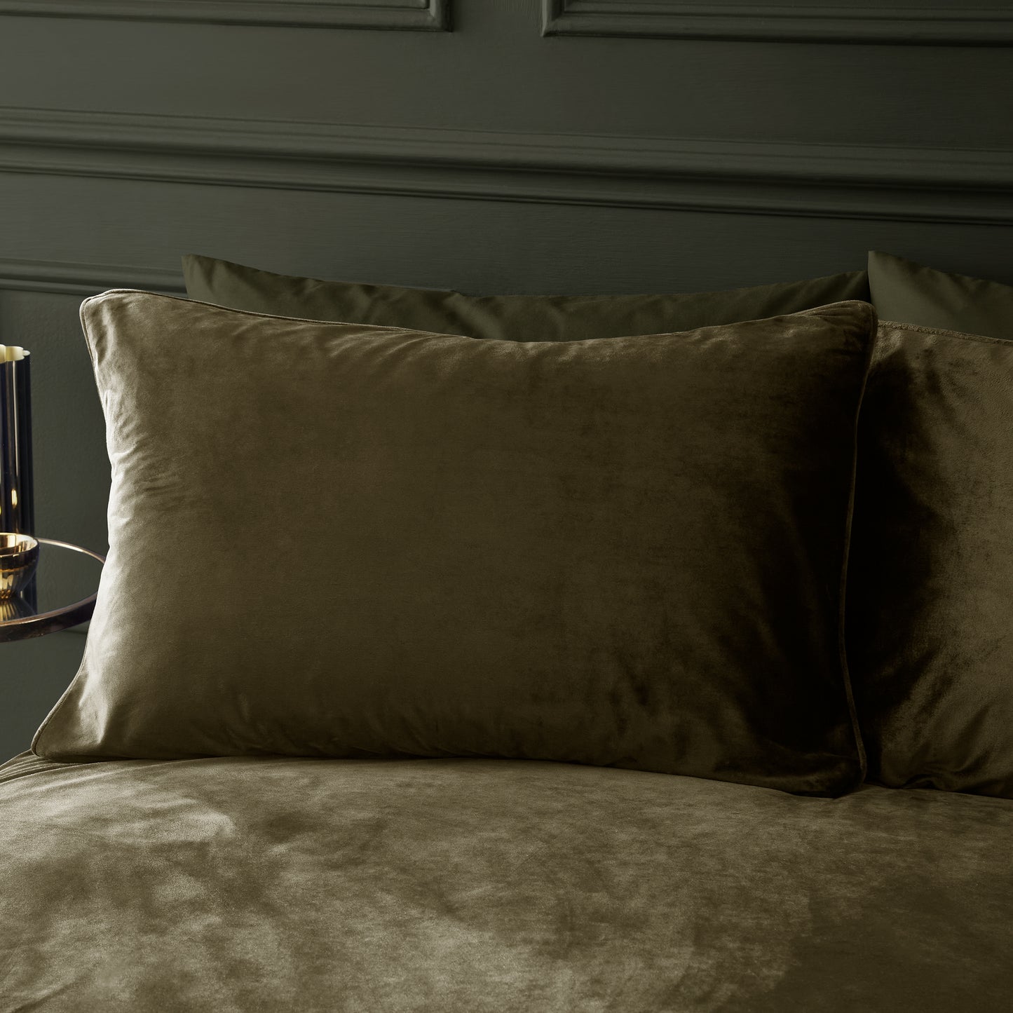 Catherine Lansfield Kingsley Matt Velvet Duvet Cover Set - Olive